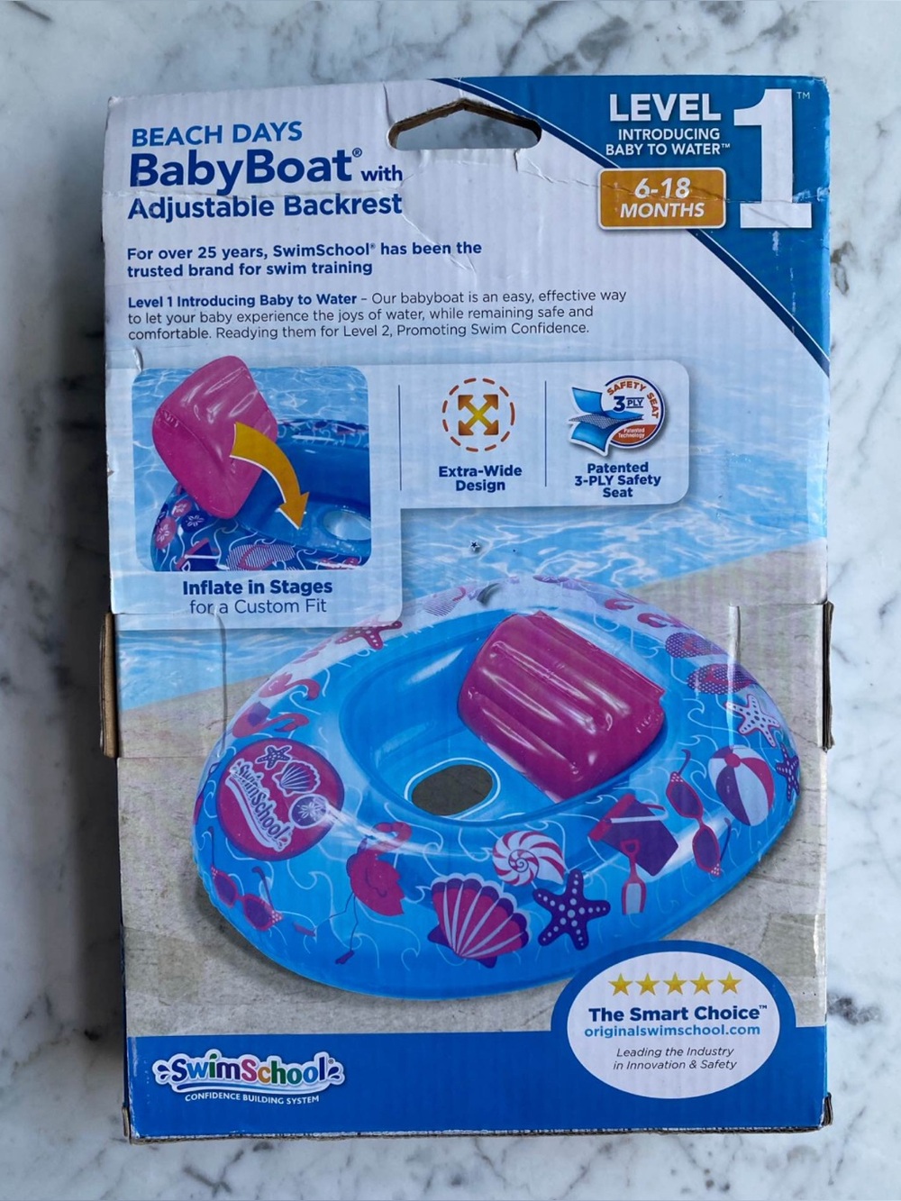 SwimSchool BabyBoat Inflatable Baby Float - with Backrest